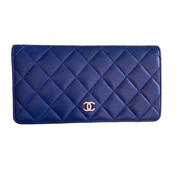 CHANEL Handbags - CHANEL Blue Quilted Calfskin Flap Bifold Wallet